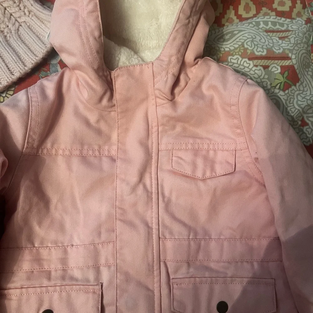Pink Coat 2T Girls Faux Fur Lining Cat & Jack & Pink North-face Hat